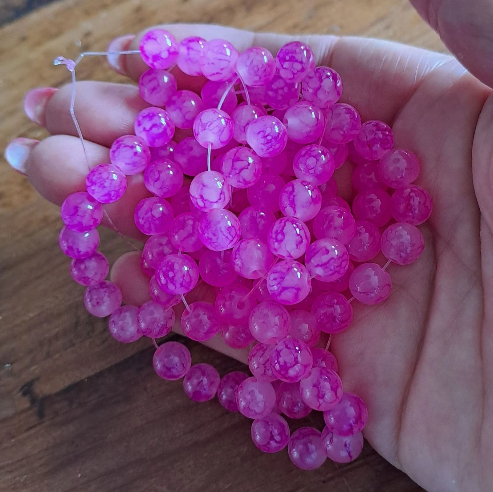 Gemeleerde glaskralen 8mm pink